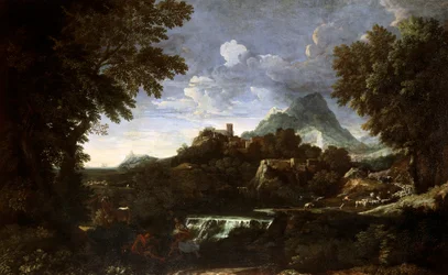 リナルドとアルミーダ（エルミニアとタンクレディ）のいる風景」 ガスパール・デュゲ（1615-1675）作 油彩・キャンバス