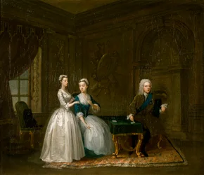 「第 2 代モンタギュー公ジョンとその妻と娘の肖像」、c1730