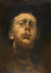 ""Autoportrait au pince-nez"" (Pince-nez の自画像) 絵画 George Hendrik Breitner (1857-1923) - 1882 年頃 - キャンバスに油彩 - Dim 45x31 cm Gemeentemuseum Den Haag (ハーグ) オランダ