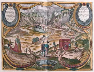 ゲオルク・ブラウン作「Civitates Orbis Terrarum」のカンピ・フレグレイ-ナポリ、ソルファターラ、イタリア、ケルン1617年
