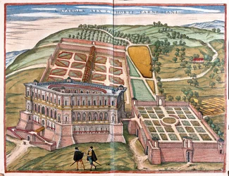 イタリア、カプラローラと庭園-ゲオルク・ブラウン作「Civitates Orbis Terrarum」ケルン1617年所収