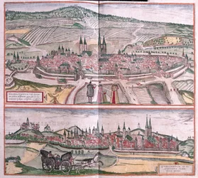 ハルバースタットとケドリンブルク（ドイツ）-ゲオルク・ブラウン著「Civitates Orbis Terrarum」ケルン1617年所収