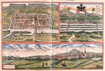 ドイツのハイルブロン、ミュルーズ、ロイトリンゲン - ゲオルク・ブラウン著「Civitates Orbis Terrarum」ケルン1617年所収