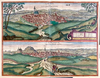ゲオルク・ブラウン著『Civitates Orbis Terrarum』（ケルン、1617年）所収のルーニー（ボヘミア）-スラーニー、チェコ共和国