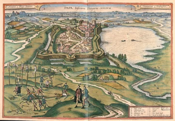 パパ、ハンガリー - ゲオルク・ブラウン著『Civitates Orbis Terrarum』（ケルン、1617年）所収
