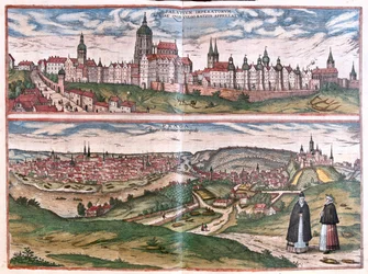 プラハ（ボヘミア）、チェカ共和国 - ゲオルク・ブラウン著「Civitates Orbis Terrarum」ケルン1617年所収