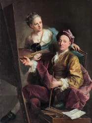 ドイツ語：Der Künstler mit seiner Tochter Antonia 娘アントニアと画家の自画像