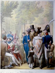 19世紀のパリのカフェ・ハーディ、イタリア大通り。ドイツ人ジョージ・エマニュエル・オピッツ（1775-1841）のリトグラフ