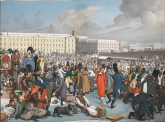 1805年、ウィーナー・ノイシュタット運河の凍った港でアイススケート。