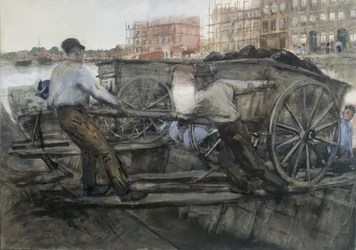 1900年、アムステルダムのジェイコブファンレネプケードで重荷の荷車を引っ張る労働者