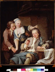 マリトロンペ（ワインと愛）。 だまされた夫 (ワインと愛)。 Georg Melchior Kraus（1737-1806）による絵画