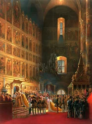 1856年、モスクワのロシア皇帝アレクサンドル2世の油塗り。