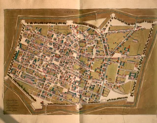 ルッカ、ゲオルク・ブラウンとフランツ・ホーゲンベルクによる「Civitates Orbis Terrarum」より、彫刻作品