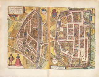 ゲオルグ・ブラウンの「Civitates Orbis Terrarum」より、フランスのシャトーダンとシャルトルの地図。