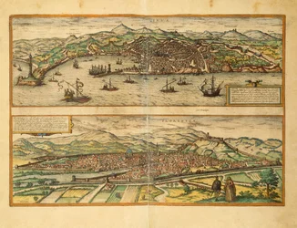 ゲオルグ・ブラウンの「Civitates Orbis Terrarum」よりジェノバとフィレンツェの地図