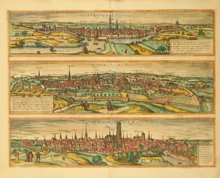 ゲオルグ・ブラウンの「Civitates Orbis Terrarum」によるヘルトゲンボッシュ、ルーヴェン、メッヘレンの地図