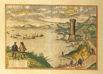 ゲオルグ・ブラウンの『Civitates Orbis Terrarum』に掲載されているアプリア地方のモーラ・ディ・バーリの地図。