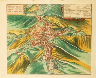 Georg BraunのCivitates Orbis Terrarumによるペルージャの地図
