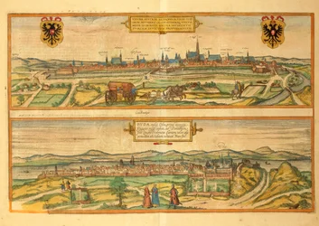 ゲオルク・ブラウンの「Civitates Orbis Terrarum」によるウィーンとブダの地図