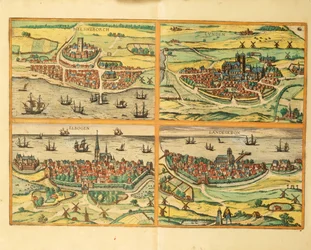 ヘルシンボリ、ルンド、マルメ、エルボーゲン、ランスクローナ、ケルンの「Civitates Orbis Terrarum」より
