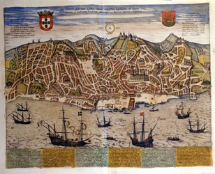 16世紀末のリスボンの風景。アトラス「Civitates Orbis Terrarum」Braun & Hogenberg著