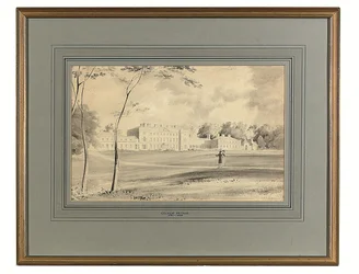 Carton House, Co. Kildare、レンスター公爵の邸宅 (鉛筆と灰色のウォッシュ)