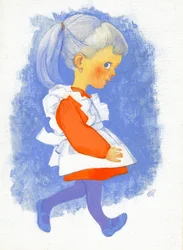エプロンの少女、1970年代（ジェッソハードボードのガッシュ）