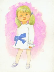 弓を持つ少女、1970年代（ジェッソハードボードのガッシュ）