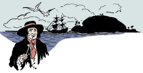 カリブ海の亀山島を表現 ジョージ・アルバート・ウィリアムズ（1875-1932）の「The boys book of pirates」からのイラスト 1913年