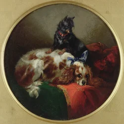 ブレナム・スパニエルとテリア、JFニシン後の絵画（1795-1865）