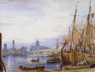 「オールド ロンドン ブリッジとサザーク」、1830 年頃