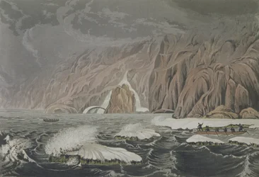 エドワード・フィンデン（1791-1857）puによって刻まれたサーファー・ジョン・フランクリン（1786-1847）による1819-22年の旅の物語から1819-22年の極地海の海岸への旅からなる、バロー岬の倍増遠征（1821年7月25日）