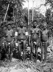 祭りの服装の女性、メラネシア、1920年。