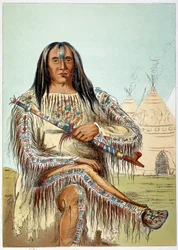 アメリカン・インディアンブラックフット族（黒い足）のリーダーの肖像 年齢約50歳。ジョージ・カトリン（1794-1872）によるイラスト