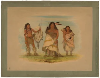 カマンチーのチーフ、妻と戦士、1861年（板紙にカードに油彩を塗ったもの）