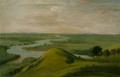 1834-1835 年、テキサス州のレッド川と偽ワシタ川の合流点の眺め。
