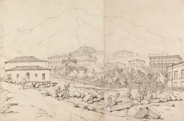 山村の丘の中腹にある建物（中国？）