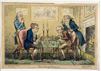 チェスのゲーム、H。ハンフリー、ロンドン（色のエッチング）によって公開