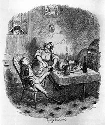 チャールズ・ディケンズ（1812-1870）作『オリバー・ツイスト』（オリヴィエ）の挿絵を、ジョージ・クルイックシャンク（1792-1878）が担当しました。