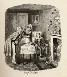 チャールズ・ディケンズの「オリバー・ツイストの冒険」（1812-70）1838年、チャップマン・ウント・ホール発行、1901年の発熱から回復するオリバー