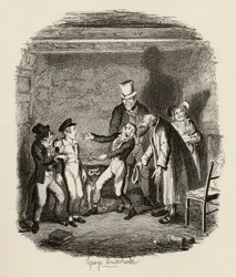 チャールズディケンズの「オリバーツイストの冒険」（1812-70）1838年のチャギマンウントホール発行の1901年、ファジンと少年によるオリバーのレセプション