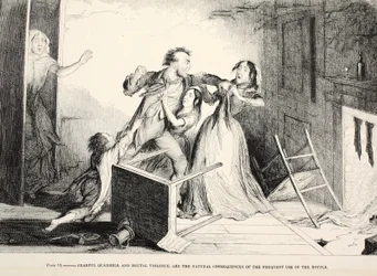 Plate VI, 恐るべき喧嘩と残忍な暴力は、酒を頻繁に使うことの当然の結果である。1848年（モノクロ版）
