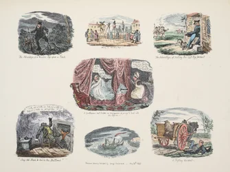 木製の脚を所有することの利点と欠点に関する一連のイラスト、パブ。 1828（手書きの彫刻）