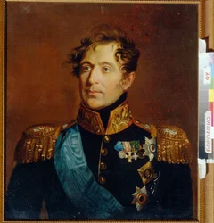 ミハイル ミロラドヴィッチ将軍 (ミロラドヴィッチ) の肖像 (1771-1825)。 George Dawe (1781-1829) の絵画、キャンバスに油彩。 英国美術
