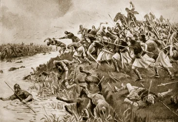 エランダンの戦い、西暦825年、「ハッチンソンのイギリス国民の物語」、1920年頃のイラスト