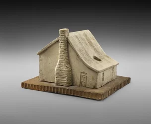 ログキャビンインクウェル、c。 1900年（陶器）