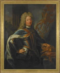 フレデリック 1 世 (フレデリック 1 世) (1676-1751) の肖像画 - スウェーデン王とフィンランド王子 - ゲオルク エンゲルハルト シュローダー (1684-1750) による絵画、キャンバスに油彩 (143x114.5 cm)