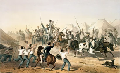 1781.c8 Pl.16 「インドでの作戦」より、捕獲された銃をキャンプに持ち込むフュージリアー