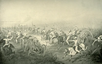 行動に駆り立てるインディアン馬砲兵、1850年代、1901年。