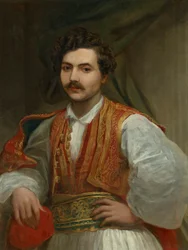 ニコラ・イオニデス（1815-1873）の肖像、半身、ギリシャ衣装